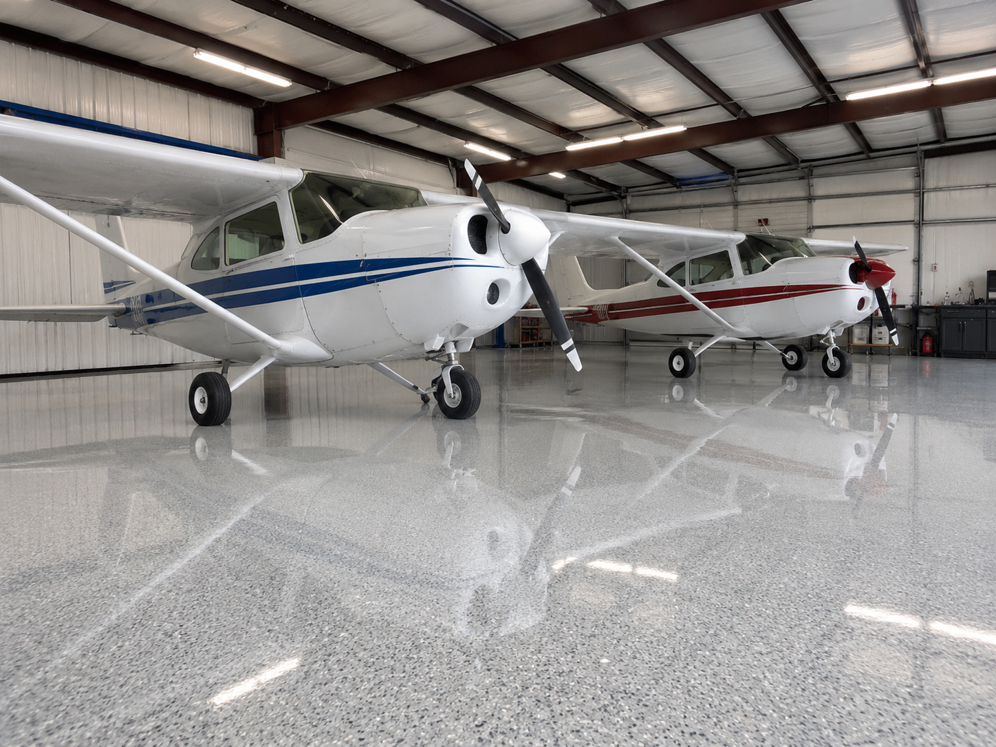 Airplane hangar epoxy floor coating, Texas