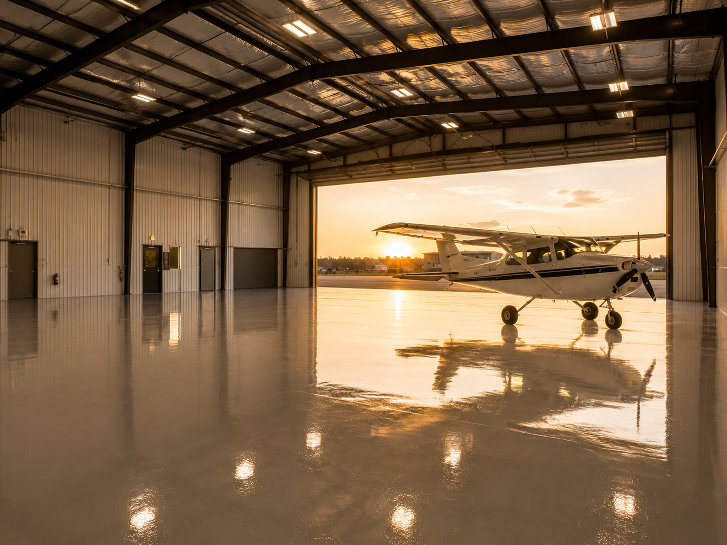 Airplane hangar epoxy floor coating, Texas