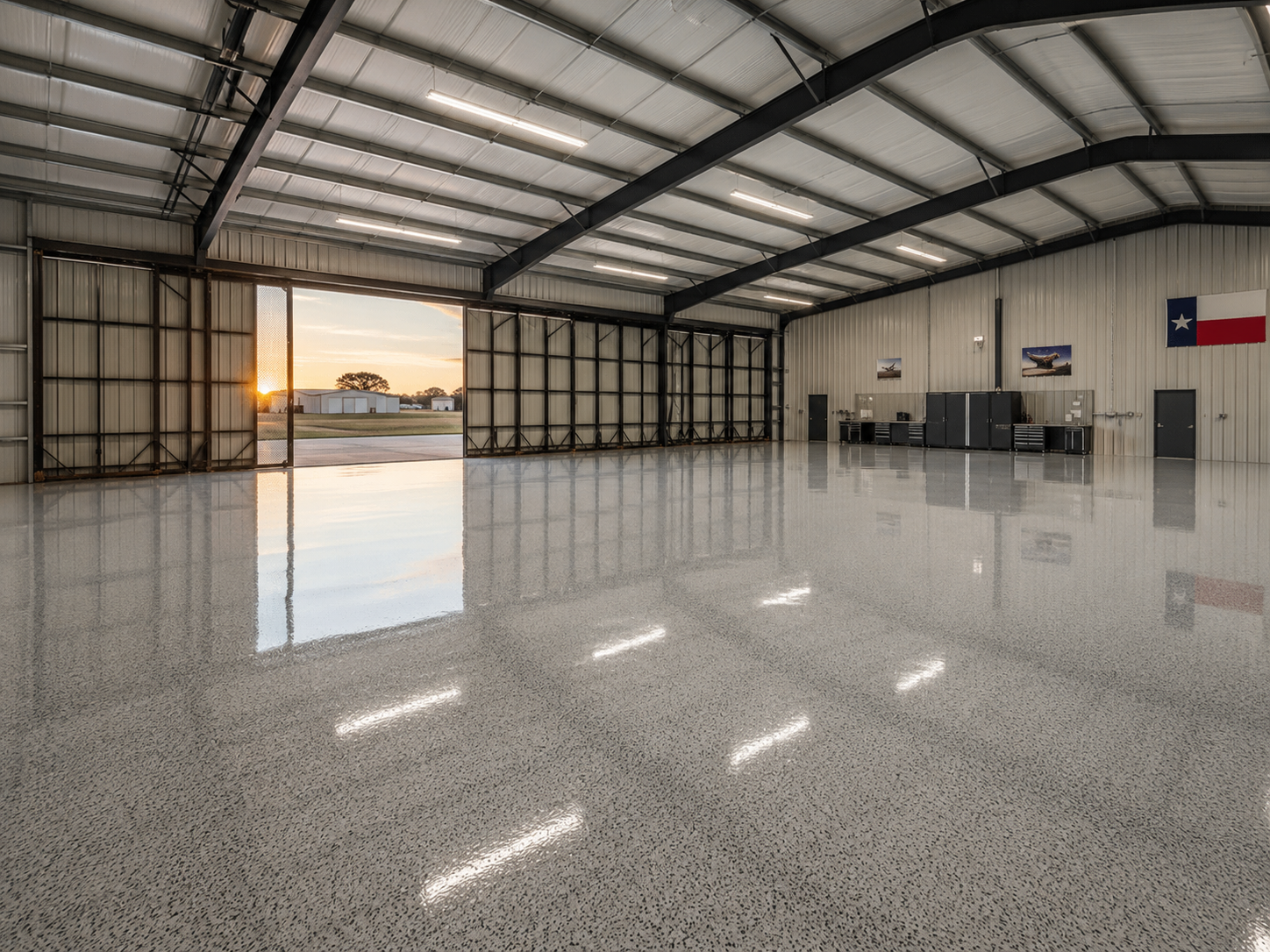 Airplane hangar epoxy floor, project 7