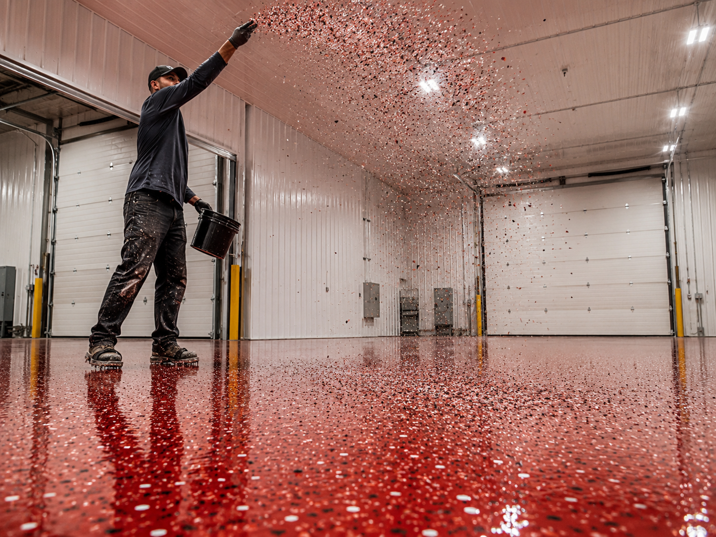 Chip distribution broadcast over epoxy base coat